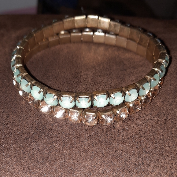 Set two rhinestone vintage stretch bracelets minty green and pale pink - Picture 3 of 7